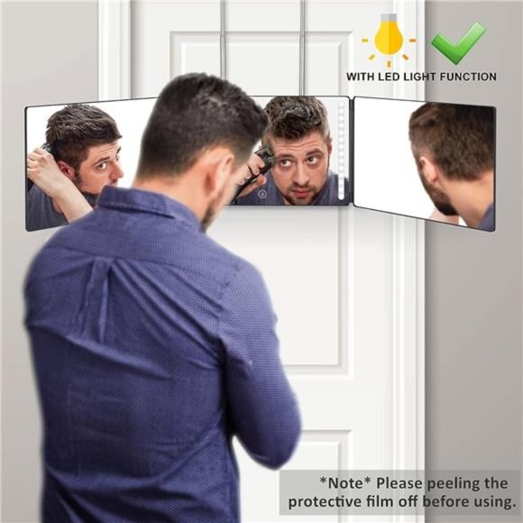 Rechargeable 3 Way Mirror, Real Glass Adjustable Trifold Mirror with Light - Picture 2 of 6